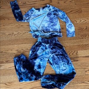 Erge Blue Tie-Dye Velvet Lounge Set - Crew Top & Joggers